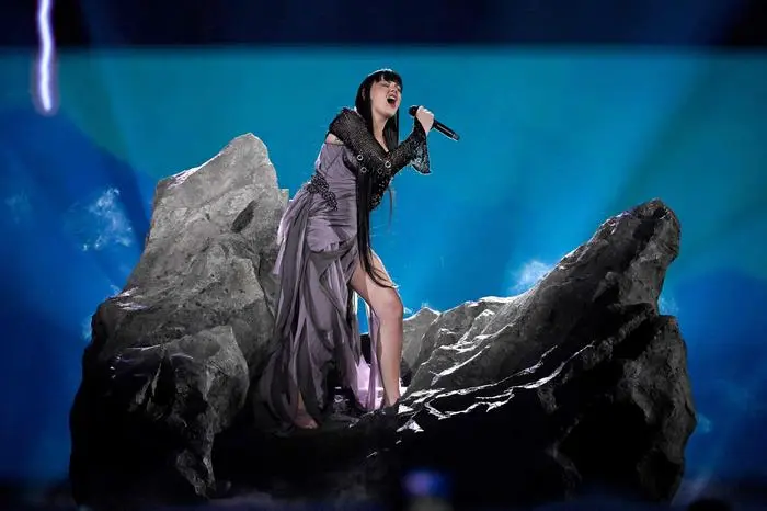 Teya Dora representing Serbia with the song 'Ramonda' performs on stage during the first rehearsal for the first semi-final of the 68th edition of the Eurovision Song Contest (ESC) at the Malmo Arena, in Malmo, Sweden, on May 6, 2024. A week of Eurovision Song Contest festivities kicked off Saturday, on May 4, in the southern Swedish town of Malmo, with 37 countries taking part. The first semi-final takes place on Tuesday, May 7, the second on Thursday, May 9, and the grand final concludes the event on May 11. (Photo by Jessica GOW / TT News Agency / AFP) / Sweden OUT
