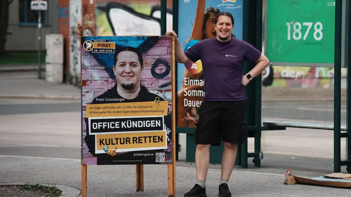 „Office kündigen, Kultur retten“, ist die zentrale Forderung der Liste „Piratenpartei Graz – Jung, progressiv, besser für Graz!“. Im Bild Spitzenkandidat Peter Grassberger