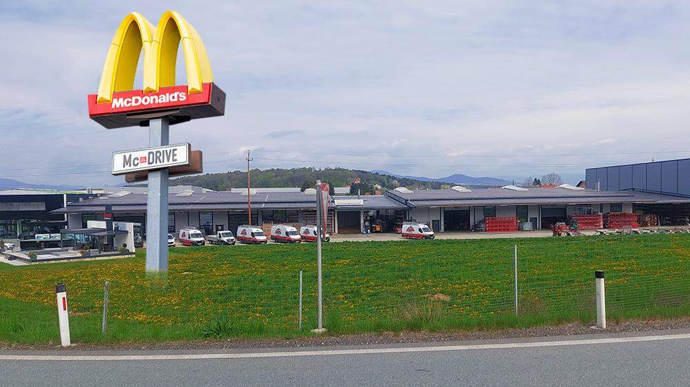 Auf dieser Wiese soll der neue McDonald's entstehen (Montage)