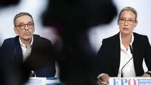 Ein selbstbewusster Schulterschluss: FPÖ-Obmann Herbert Kickl und AfD-Co-Vorsitzende Alice Weidel demonstrieren gemeinsam Stärke.