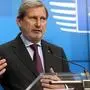 EU commissioner for Budget and Administration Johannes Hahn give a press conference following a General Affairs Council meeting at the EU headquarters in Brussels on February 17, 2020. (Photo by François WALSCHAERTS / AFP)