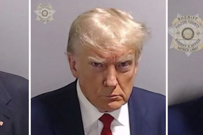Hier die „Mugshots“ von Rudy Giuliani, Donald Trump und Trumps ehemaligem Chief of Staff im Weißen Haus, Mark Meadows (v.l.)