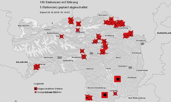 Die Störungskarte um 10 Uhr