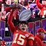 TOPSHOT - Kansas City Chiefs' quarterback #15 Patrick Mahomes celebrates with the trophy after the Chiefs won Super Bowl LVIII against the San Francisco 49ers at Allegiant Stadium in Las Vegas, Nevada, February 11, 2024. (Photo by TIMOTHY A. CLARY / AFP)