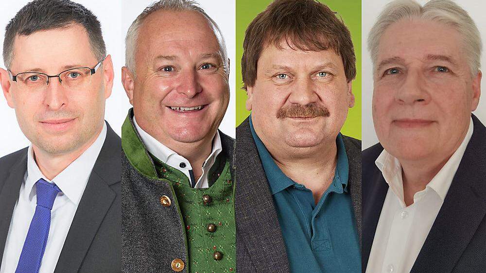 Bürgermeisterkandidaten in Nötsch, v.l.: Alfred Altersberger (ÖVP), Michael Rohr (SPÖ), Witgar Wiegele (Grüne), Günther Wende (FPÖ)