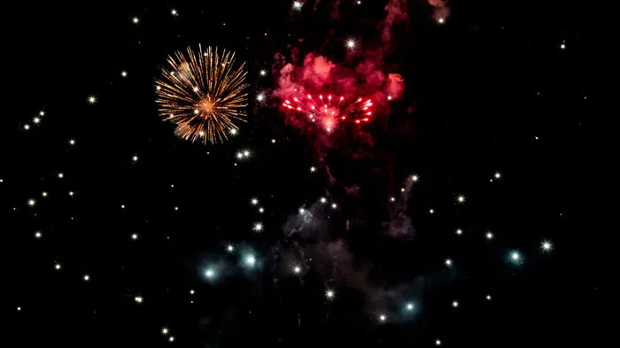 Die Show begann um 23 Uhr und war heuer erstmalig eine Kombination aus Feuerwerk, Lasershow und Musik.