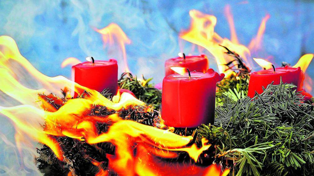 Vorsicht! Den Adventkranz mit brennenden Kerzen nie aus den Augen lassen!