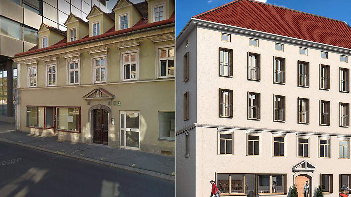 Links der Altbestand, rechts wie das Haus nach dem Ausbau aussehen soll