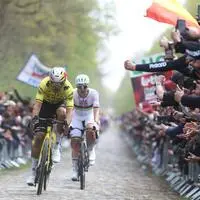 Wout van Aert und Tadej Pogačar im Wald von Arenberg