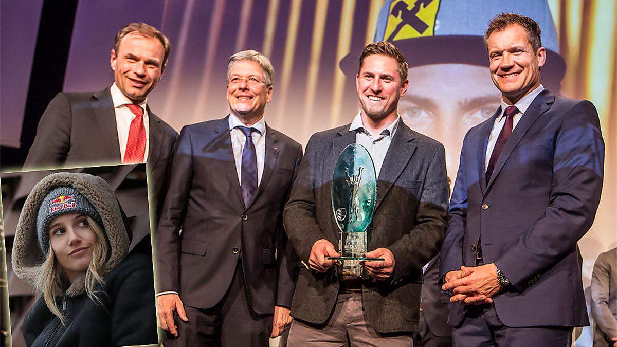 Max Franz (Zweiter von rechts) und Anna Gasser sind &quot;Kärntens Sportler des Jahres 2017&quot;