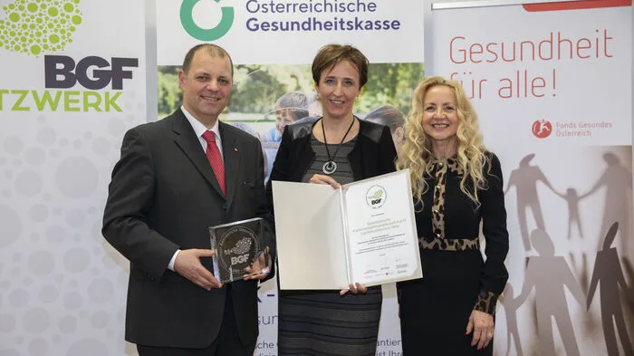 Gert Lang (Fonds Gesundes Österreich), Johanna Mandl (stellvertretende Pflegedirektorin am LKH Weiz, BGM Gxund Koordiantorin), Andrea Hirschenberger (ÖGK Steiermark)