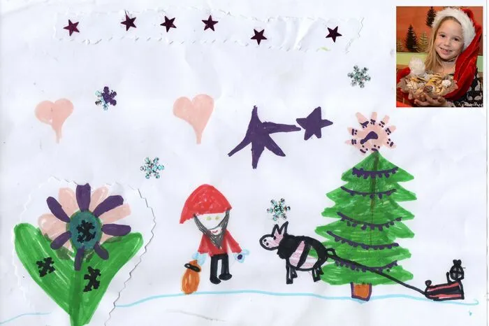 Der Nikolaus füttert gerade seinen Esel und die Schneeblumen blühen. Diese Winterlandschaft hat uns Ylvie Peinhardt (6) aus Dellach im Drautal aufs Blatt gezaubert.