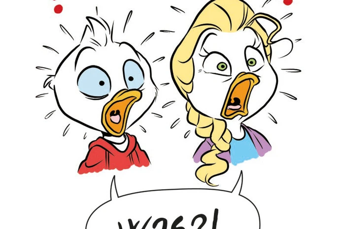 Donald Duck ist von Jay P. Fosgitt gezeichnet, die Geschichte hat sich Jimmy Gownley ausgedacht. Donald (hier mit seiner Freundin Dolly) hat zwar schon einige Charakterzüge des erwachsenen Donalds, ist aber rein zeichnerisch kaum mit dem Matrosenanzug-Erpel zu vergleichen. 