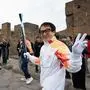 Auch Jackie Chan war einer der Fackelträger. Er lief mit dem Olympischen Feuer im Dezember in Pompei
