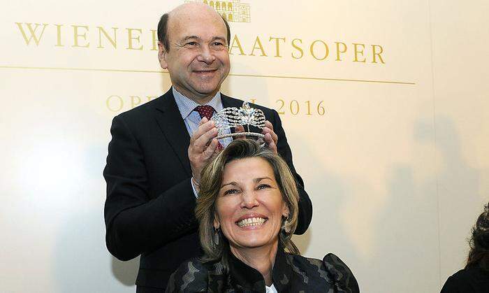 Desiree Treichl-Stürgkh mit Staatsoperndirektor Dominique Meyer bei der Opernball-Pressekonferenz