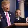 President Donald Trump with Department of Health and Human Services Secretary Alex Azar, back center, and Director of the National Institute of Allergy and Infectious Diseases at the National Institutes of Health Anthony Fauci, right, and other members of the president's coronavirus task force speaks during a news conference at the Brady press briefing room of the White House, Wednesday, Feb. 26, 2020, in Washington. (AP Photo/Manuel Balce Ceneta)