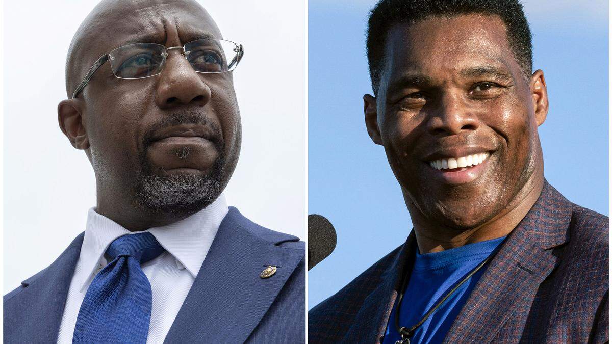 Der demokratische Senator Raphael Warnock (links) und sein republikanischer Herausforderer Herschel Walker treten erneut gegeneinander an