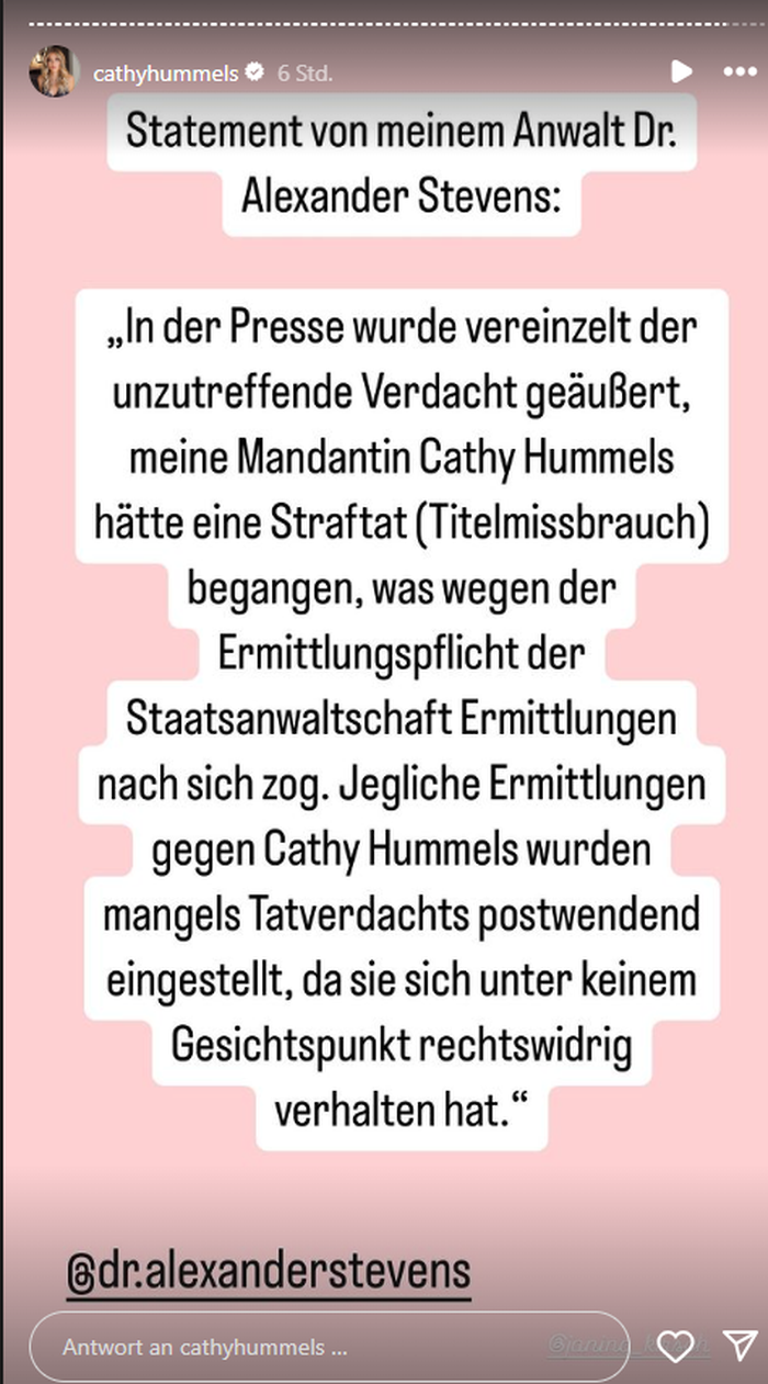 Cathy Hummels teilte die erfreuliche Nachricht bereits auf ihrem Instagram-Account 