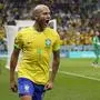 Brazil's Richarlison celebrates after scoring the opening goal during the World Cup group G soccer match between Brazil and Serbia, at the Lusail Stadium in Lusail, Qatar, Thursday, Nov. 24, 2022. (AP Photo/Andre Penner)