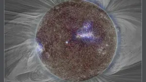 Bilder von der Sonne wie diese zeigen magnetische Strukturen und den Sonnenwind