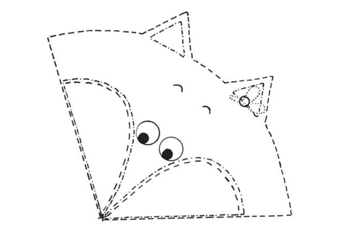 Das Baumwollband in 24 Teile zu je 13 cm schneiden, hälftig durch ein gestanztes Loch ziehen und verknoten. Für jeden Fuchs vier Sterne aus dem rosa-weiß karierten Karton stanzen, je zwei Sterne am Ende des Bandes gegeneinander kleben, dann die Zahlen darauf verteilen. Je 40 cm lange Stücke des Organzabandes in den gestanzten Löchern für die Aufhängung festknoten. Mit schwarzem Filzstift nach der Vorlage Augenbrauen auf die Fuchsgesichter malen und die Pompons als Nasen aufkleben. Fuchs-Vorlage in einer Größe von rund 20 cm ausdrucken.