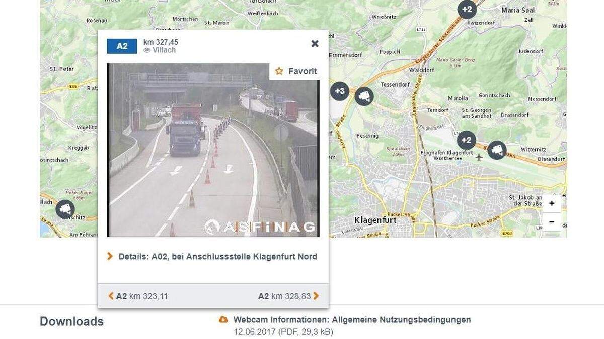 Auf der Asfinag-Seite kann man sich über die aktuelle Situation auf der A 2 informieren