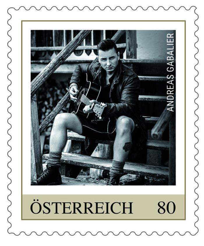So sieht eine der acht Briefmarken mit Andreas Gabalier aus