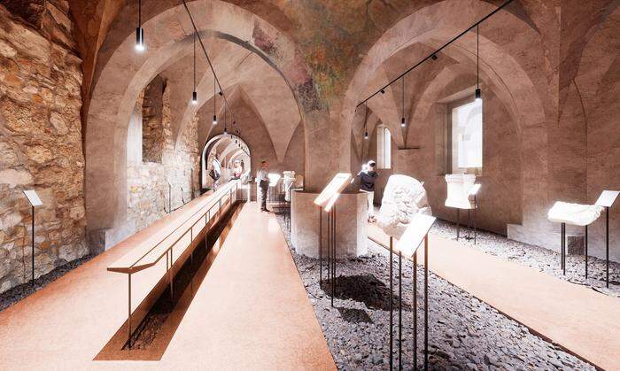 Das Siegerprojekt im Architekturwettbewerb: die Visualisierung der revitalisierten gotischen Einsäulenhalle als Ausstellungsraum