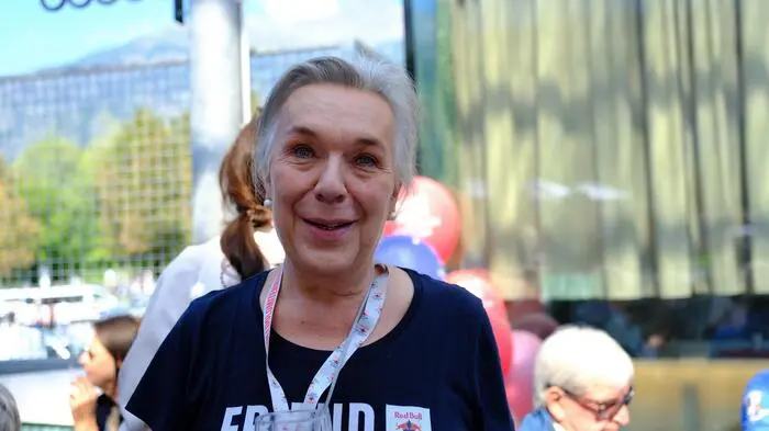 Sandra Grissmann, Ehefrau von Dolomitenmann-Gründer Werner Grissmann, der natürlich auch zusah
