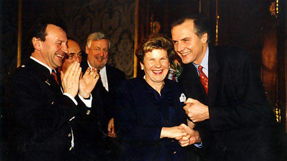 Klasnic-Wahltriumph 2000 (mit ua. Landesräten Pöltl und Hirschmann