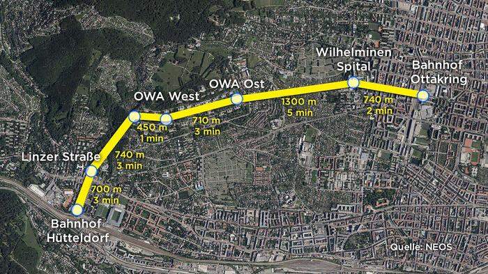 Die geplante Route der Wiener Stadtseilbahn