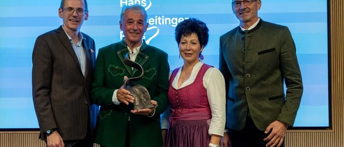 Oliver Kröpfl, Vorstandsmitglied Steiermärkische Sparkasse, Werner Luttenberger, langjähriger steirischer Weinbaudirektor und Preisträger des Hans Seitinger Preises 2026, Anni Seitinger und Reinhold Holler, Leiter Obst- und Weinbauschule Steiermark in Silberberg