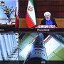 Irans Präsident Rouhani während einer Video-Konferenz mit der Urananreicherungsanlage in Natanz