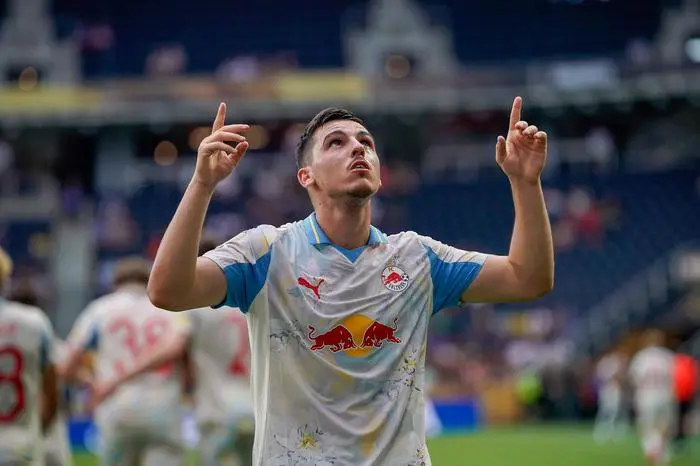 CINCINNATI,OHIO,USA,18.JUN.25 - SOCCER - FIFA Club World Cup, group stage, CF Pachuca vs Red Bull Salzburg. Image shows the rejoicing of Oscar Gloukh (RBS).
Photo: GEPA pictures/ ZUMA Press/ Trent Patterson - ATTENTION - COPYRIGHT FOR AUSTRIAN CLIENTS ONLY