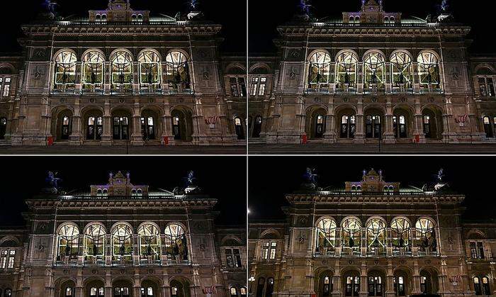 "2020 - Danke für nix" an der Fassade der Wiener Staatsoper