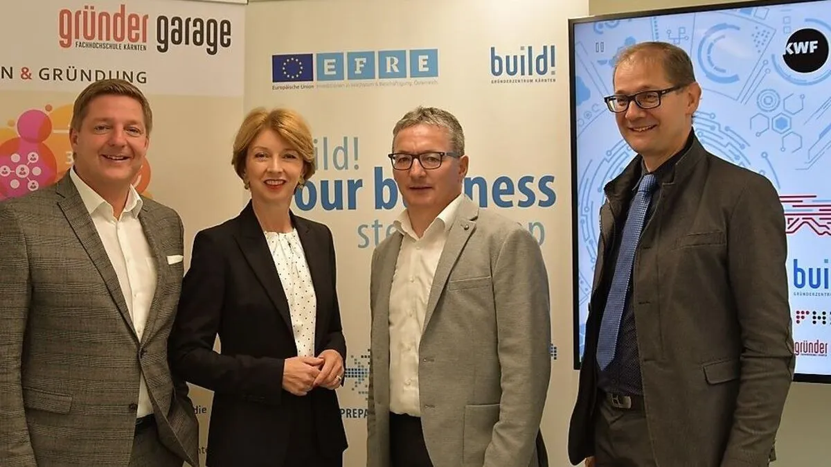 Präsentation des Buils-Coworkings-Space in Villach mit Bgm. Albel, LH-Stv. Schaunig, FH-prof. hartlieb und Gfrerer (Build)
