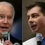 (COMBO) This combination of file pictures created on February 6, 2020 shows Democratic presidential candidate former US Vice President Joe Biden(L) during a town hall meeting in Newton, Iowa on January 30, 2020, and Democratic presidential hopeful South Bend, Indiana Mayor Pete Buttigieg during a town hall meeting in Vinton, Iowa on January 27, 2020. - With self-described socialist Bernie Sanders and progressive flag-bearer Elizabeth Warren earning podium places in the Iowa caucuses, the leftist wing of the US Democratic Party is feeling unusually bullish.Sanders and Warren took second and third place in the Iowa vote -- an early test of popularity in the battle to become the Democratic candidate who takes on Donald Trump in November's presidential election. Left-wing politics have long been marginalized in the United States, but a new generation of young and often disgruntled voters is questioning the country's ethos of rampant capitalism and "trickle-down" economics.Pete Buttigieg -- a moderate Democrat seen as in tune with Wall Street and corporate business -- and Sanders finished in a virtual dead heat for first place in the Iowa vote.Latest partial results from Iowa put Buttigieg on 26.2 percent, Sanders on 26.1 percent and Warren on 18.2 percent -- with centralist Joe Biden shunted back in a weak fourth. (Photos by JIM WATSON / AFP)