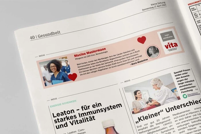 Vita-Botschaft, Format 200 x 40 mm