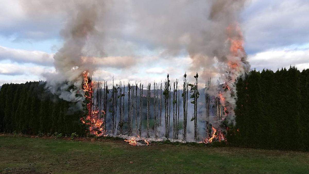 Die FF Krottendorf musste ausrücken, um den Heckenbrand in Klein-Gaisfeld zu löschen