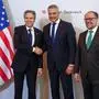 US Secretary of State Antony Blinken (L) meets with Austrian Chancellor Karl Nehammer (C) and Austrian Foreign Minister Alexander Schallenberg at the Federal Chancellery in Vienna, Austria March 15, 2024. (Photo by Evelyn Hockstein / POOL / AFP)