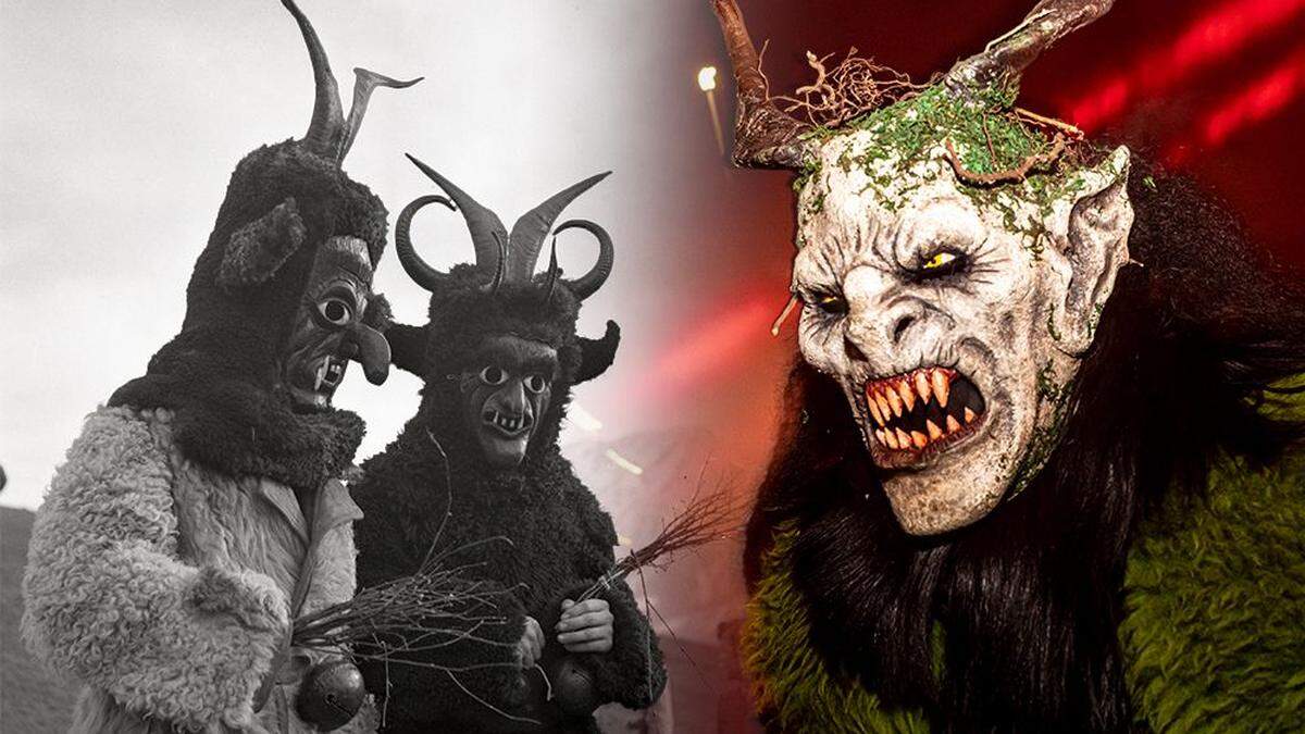 Mitterndorfer Krampusse aus den 1960ern und eine neuere, weniger freundliche Maske