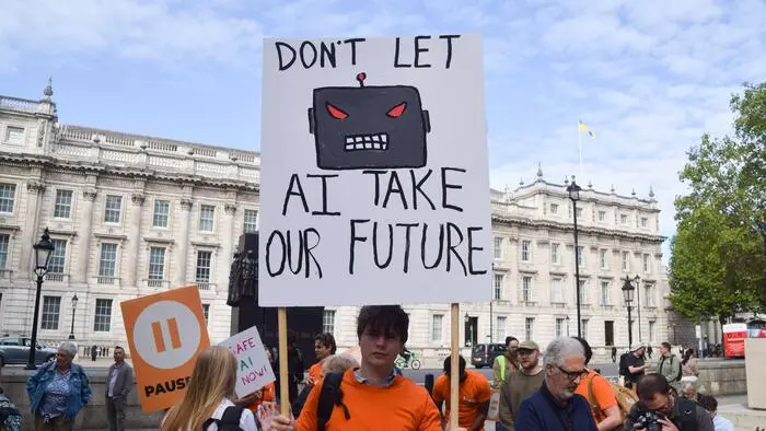 Die Stimmung gegen künstliche Intelligenz heizt sich auf – hier bei Protesten in London.