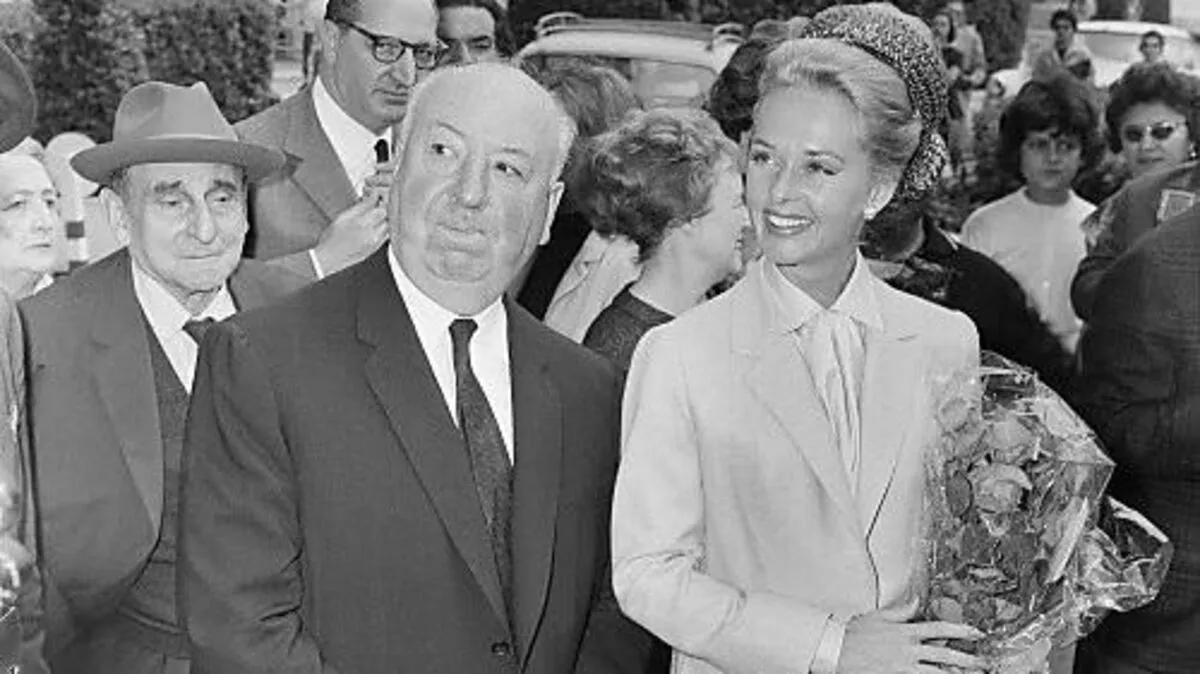 Hitchcock und Hedren bei der Präsentation von "Die Vögel" in Cannes