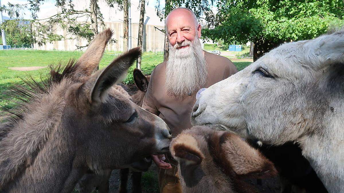 Ulrich Kettner umsorgt seine Esel täglich. Am Gelände der Brauerei Göss in Leoben haben derzeit 68 Langohren ein Zuhause gefunden