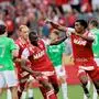 GRAZ,AUSTRIA,16.AUG.25 - SOCCER - ADMIRAL Bundesliga, Grazer AK 1902 vs WSG Tirol. Image shows the rejoicing of Beres Owusu (GAK) and Donovan Pines (GAK).
Photo:GEPA pictures/ Hans Oberlaender