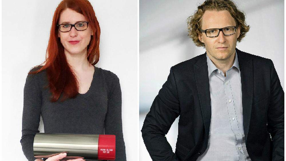 Design-Studierende Rebecca Daum und FH-Lehrer Johannes Scherr