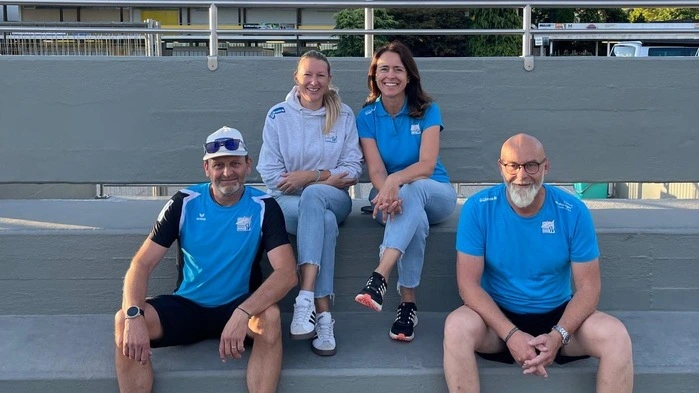 Sabrine Puggl (hinten links), Daniela und Andreas Wadler sowie Michael Schüssler (vorne rechts) werden bei der Jahreshauptversammlung des Wolfsberger Schwimmvereines am 24. August geschlossen zurücktreten