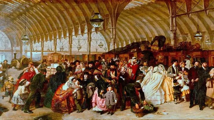 William Powell Frith. Der Bahnhof, 1862. Zeigt den Bahnhof Paddington in London