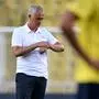 Fenerbahce's Portuguese coach Jose Mourinho looks at his watch prior to the UEFA Champions League 3rd Qualifying Round second leg football match between Fenerbahce and Lille at the Fenerbahçe Sükrü Saraco?lu Stadium in Istanbul on August 13, 2024. (Photo by Ozan KOSE / AFP)
