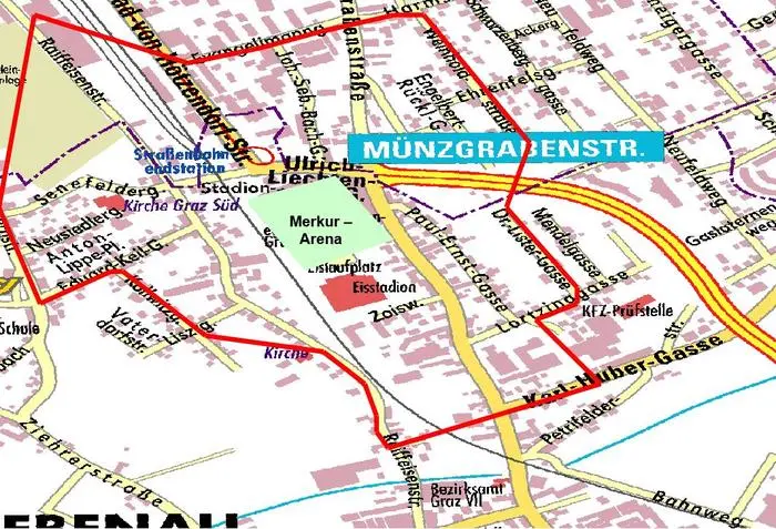 Der Sicherheitsbereich rund um die Merkur-Arena